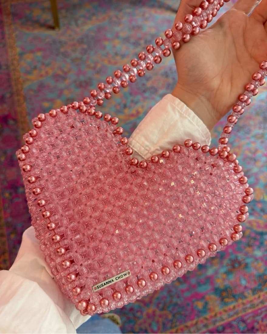 Susan Alexandra Pink Heart Beaded Bag - Image 4