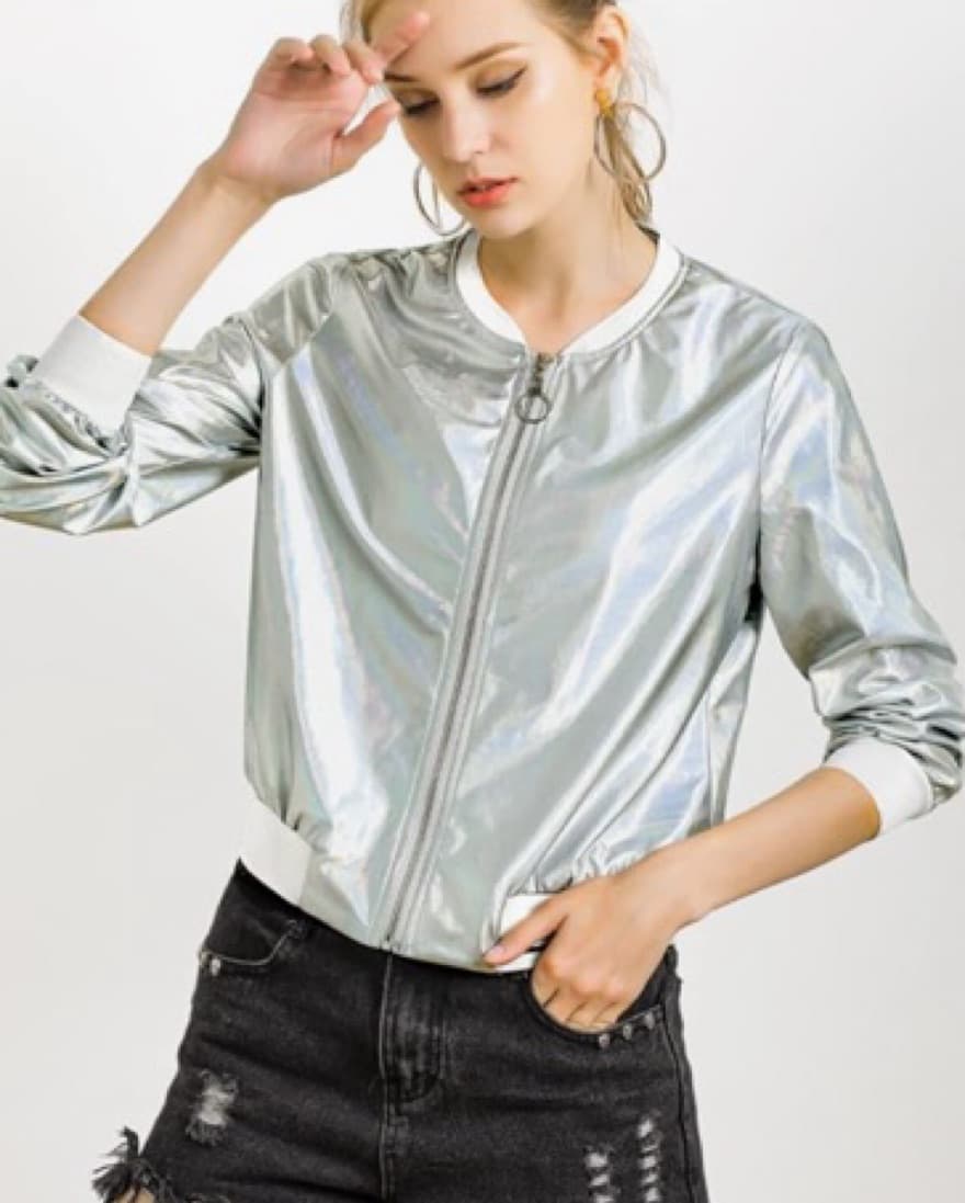 Holographic 90’s Metallic Bomber Jacket - Image 3