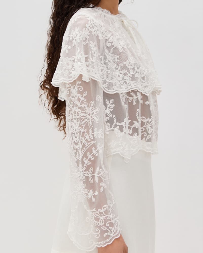 Sea NY Marja Embroidery Capelet Blouse - Image 3