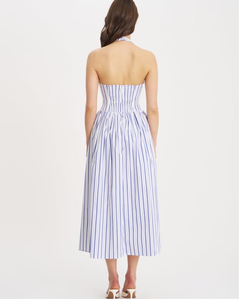 Miss Circle Navy Stripe Halter Dress - Image 4