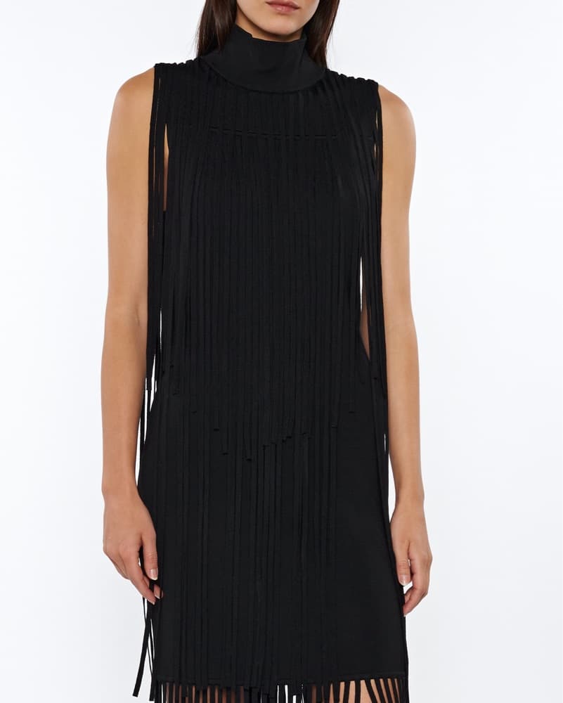 Black Sleeveless Fringe Mini Dress - Image 3