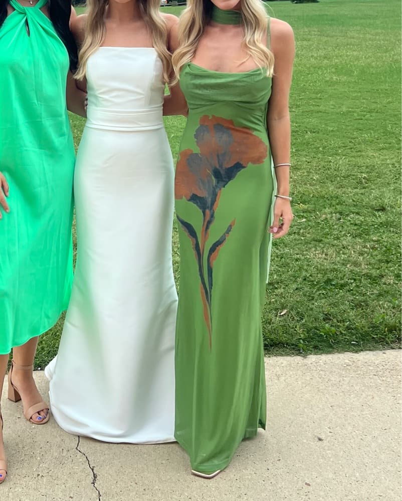 Green Flower Maxi Dress With Neck Tie - Image 1