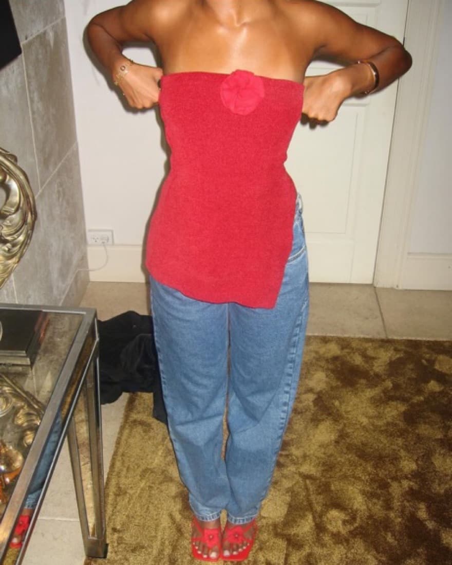 With Jean Belle Rose Top In Red - Image 3