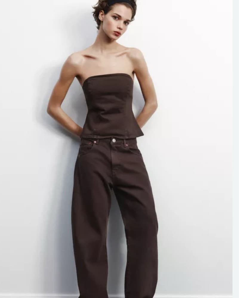 Zara Brown TFR Denim Strapless Top - Image 2