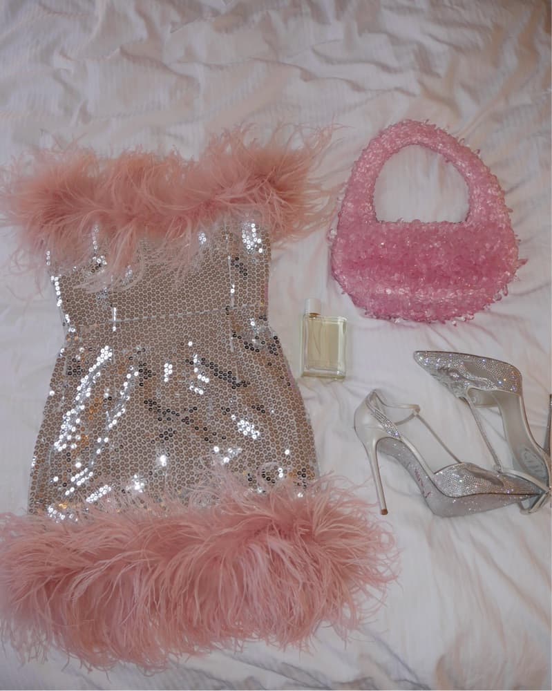 Pink Ostrich And Silver Sequin Dress - Image 3