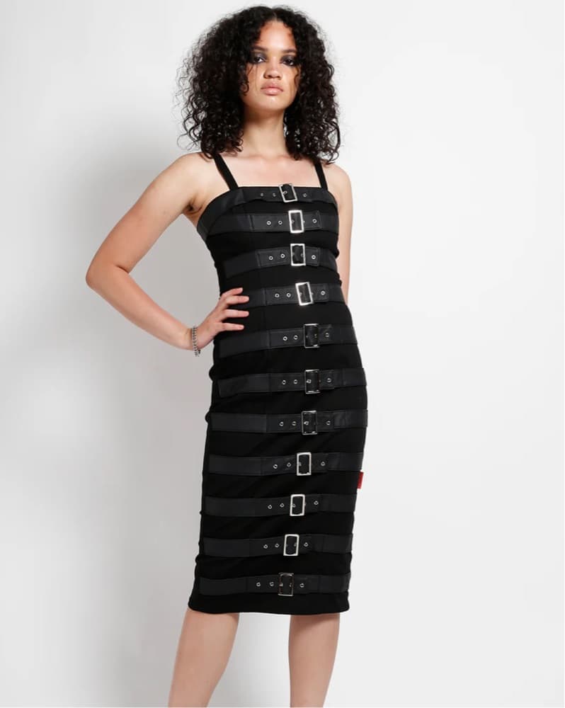 Black Belt Buckle Strap Midi Dress - Image 6
