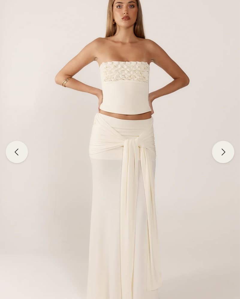 Elegant White Strapless Crop Top and Maxi Skirt Set - Image 1
