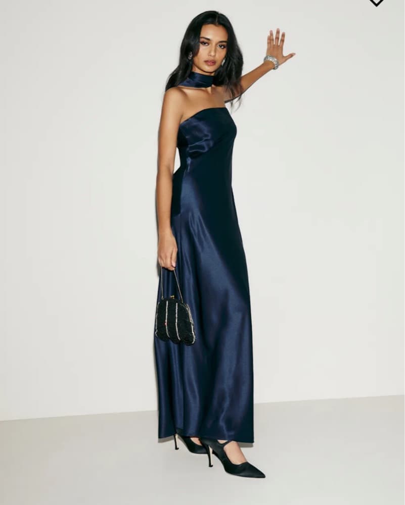 Reformation Navy Oren Silk Dress - Image 5
