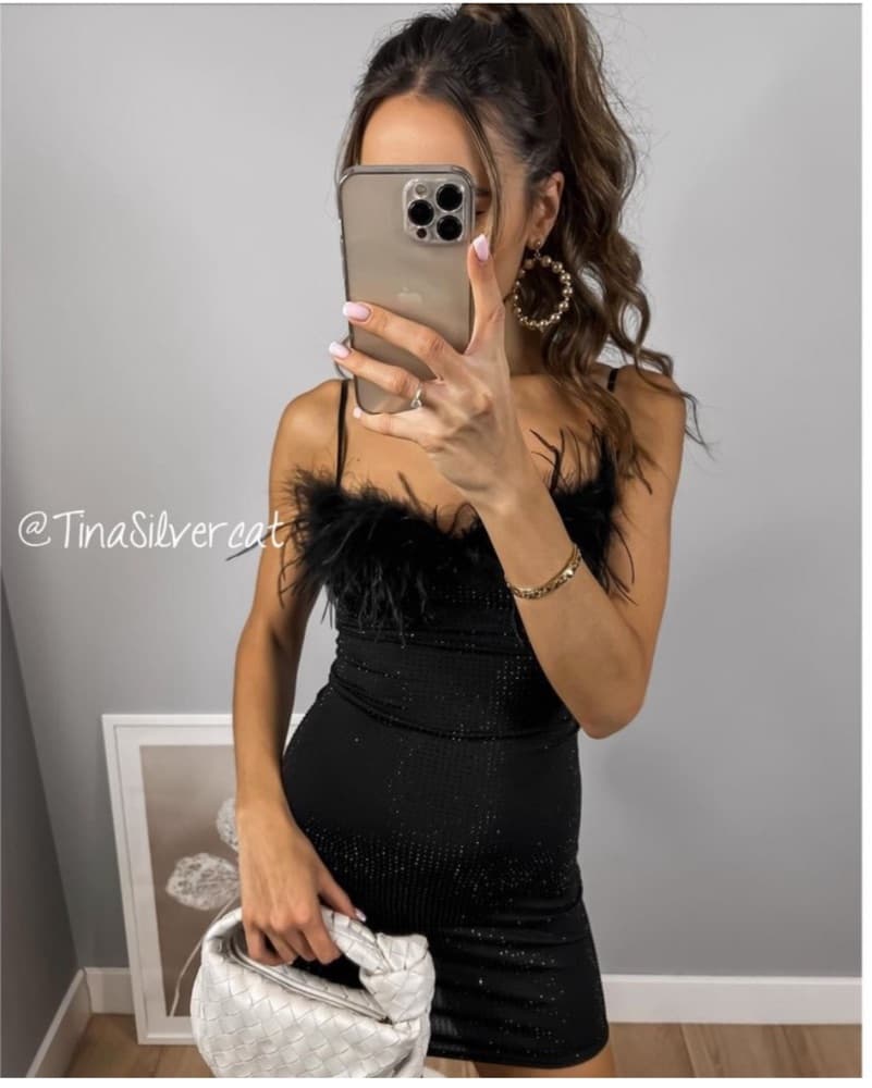 Zara Rhinestone Feather Dress - Image 3