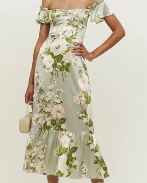 Green Reformation Flower Dress - Image 1