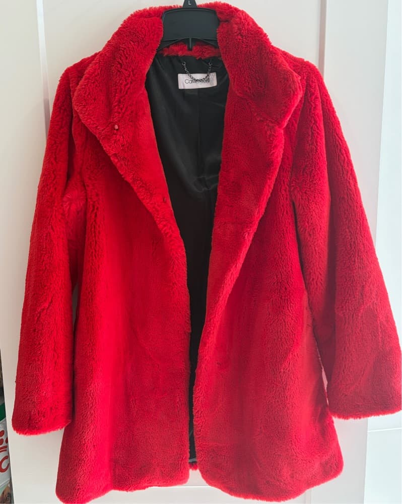 Red Faux Fur Coat Calvin klein - Image 4