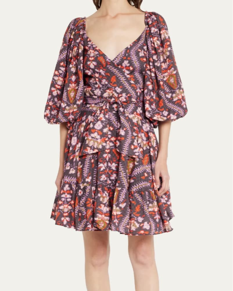 Rhode Darya Puff Sleeve Mini Wrap Dress - Image 3