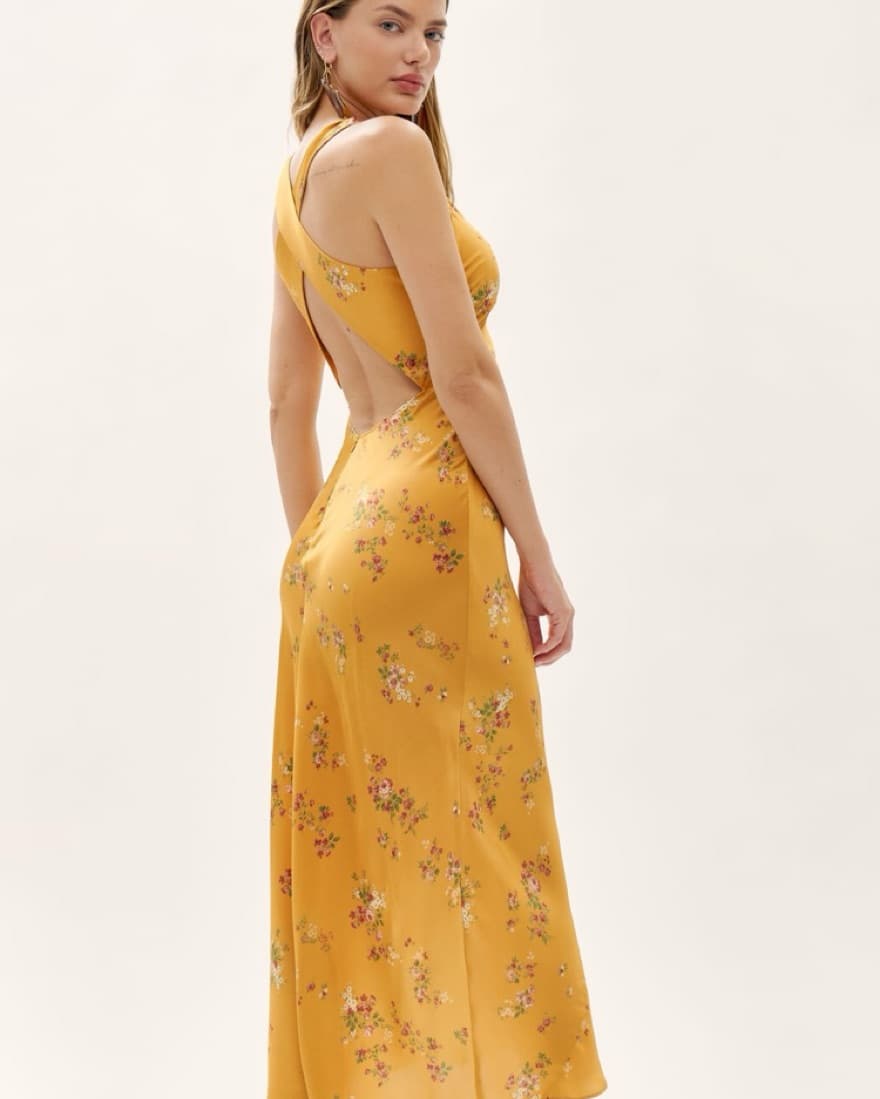 Reformation Gold Silk Dress - Image 2