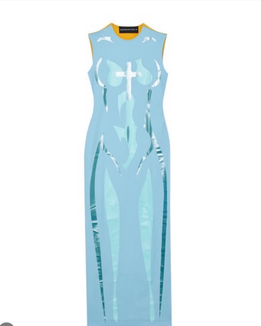 Mowalola Light Blue Cross Graphic Midi Dress  - Image 2