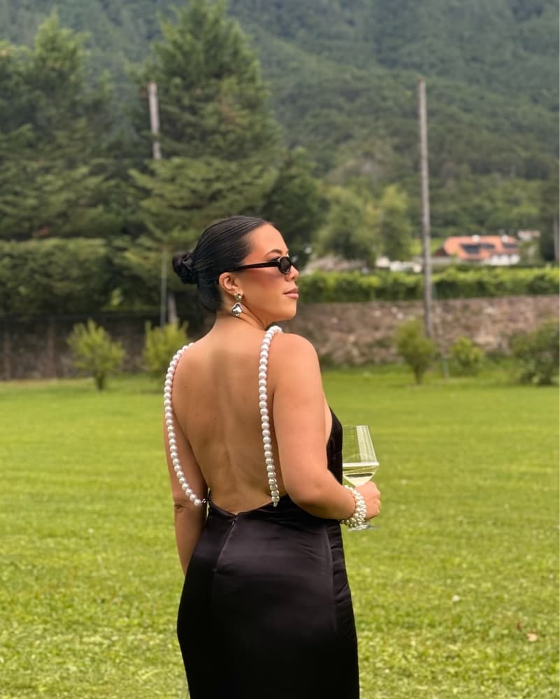 Meshki Black Gown With Pearl Straps - Image 5