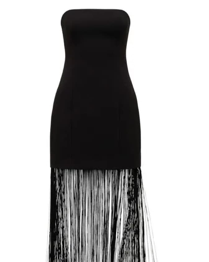 Elegant Fringed Black Cocktail Dress - Image 3
