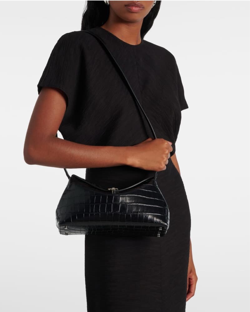 Toteme Croc Effect Black Leather Clutch - Image 6
