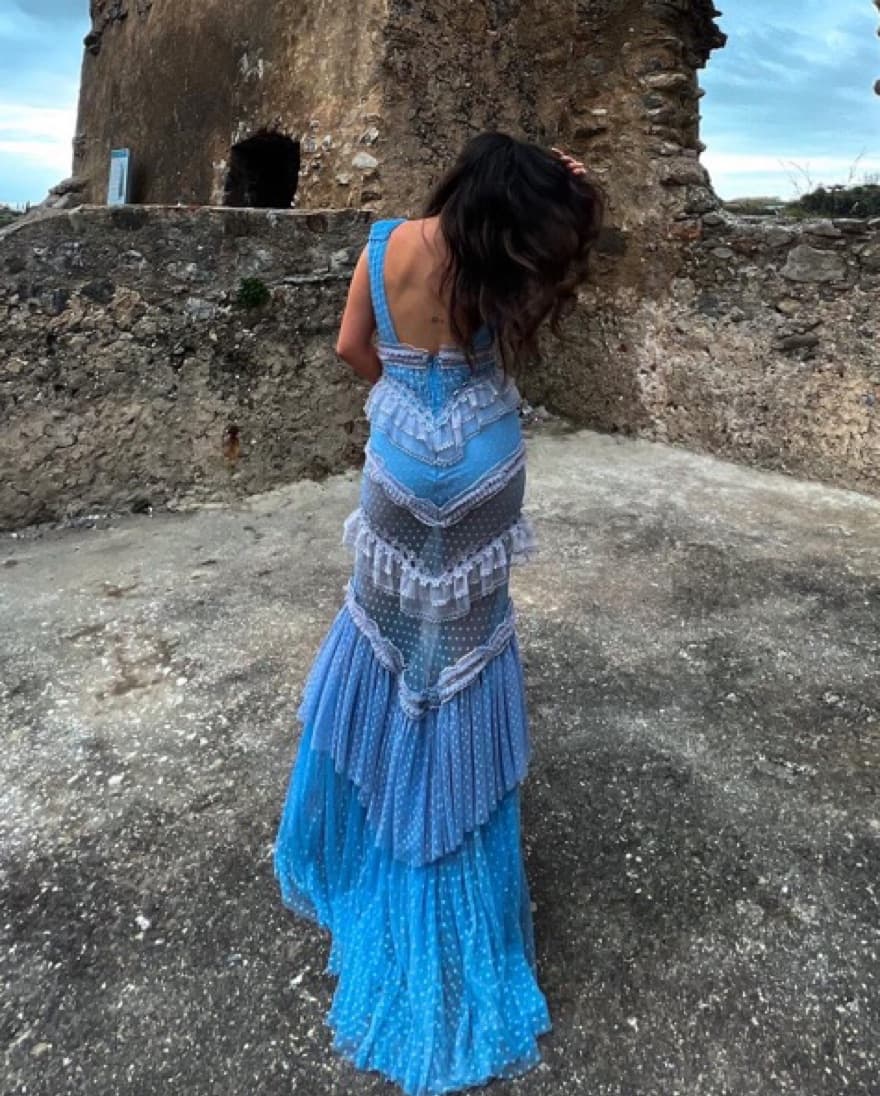 Blue Tiered Long Formal Dress - Image 3