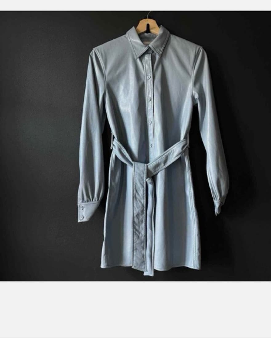 Blue Leather Button-Up Shirtdress - Image 2