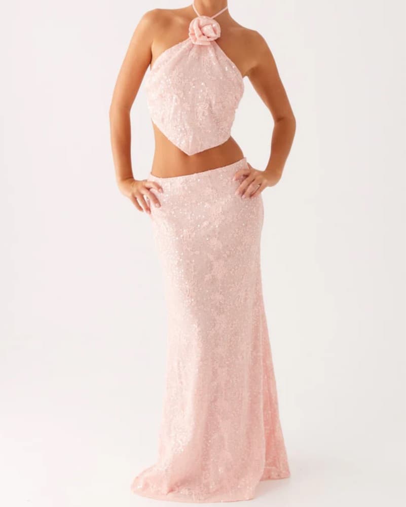 Elegant Lace Halter Maxi Set - Image 1