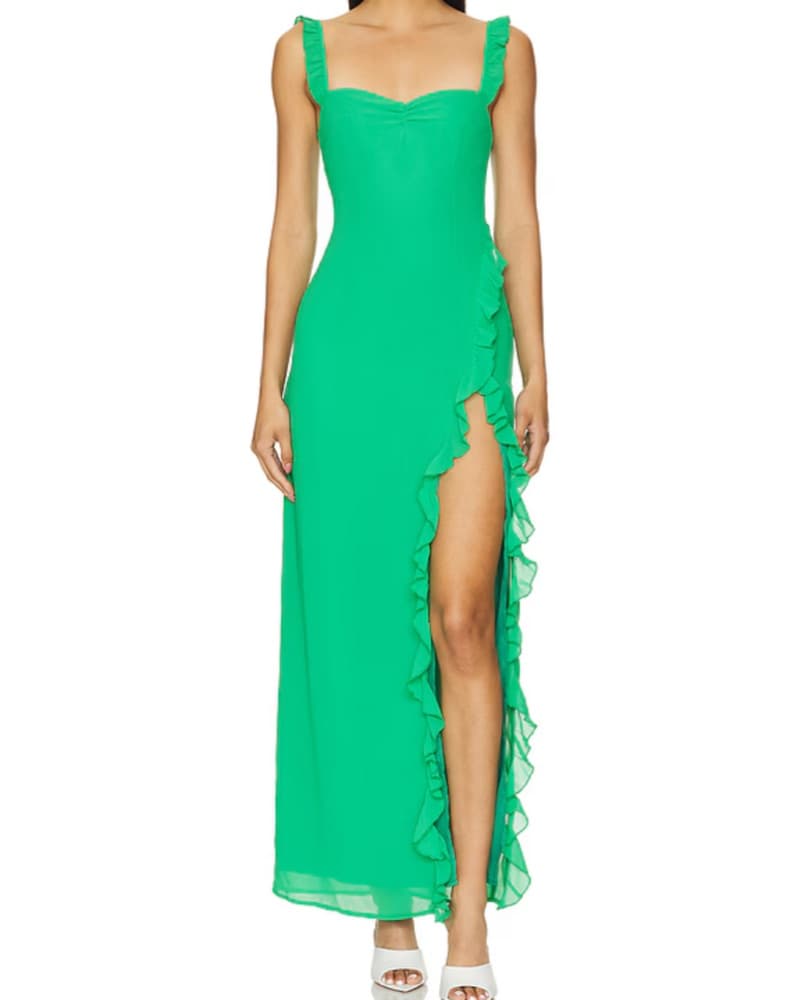 Vibrant Green Ruffled Maxi Dress - Image 1