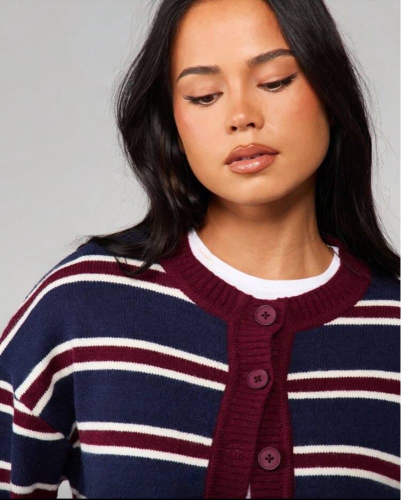 Striped Cardigan with Burgundy Accent - Image 4