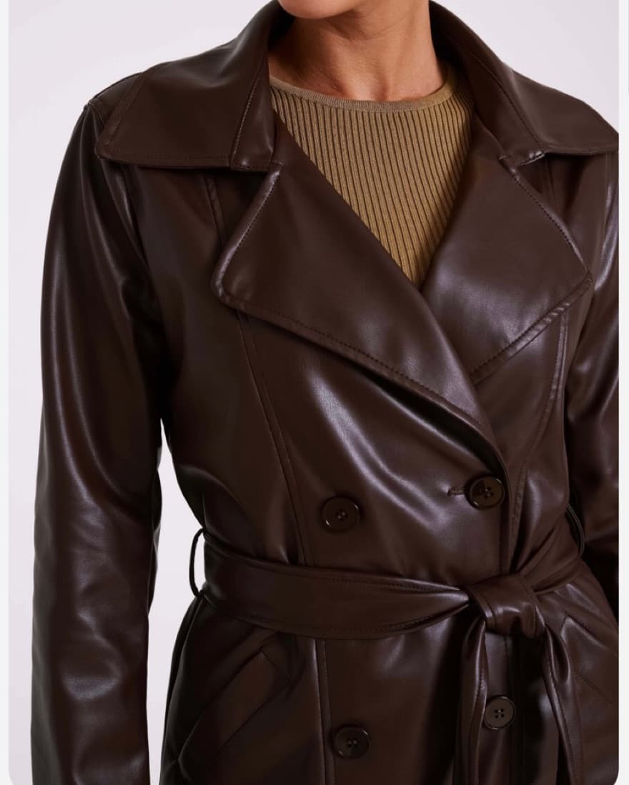 Meshki Dark Brown Isla Pu Trench Coat  - Image 1