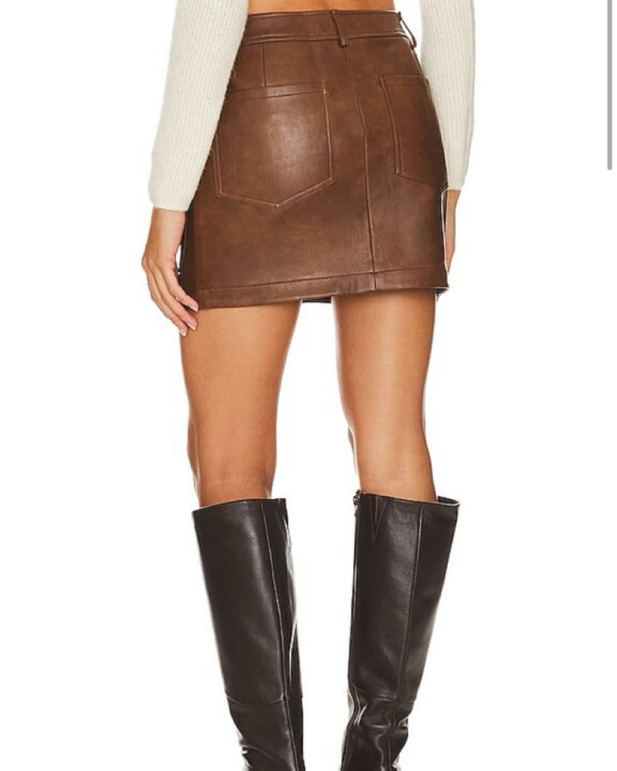 Becca Faux Leather Mini Skirt in Walnut  - Image 2