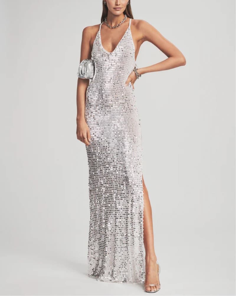 Retrofete Marie Sequin Dress in White - Image 2