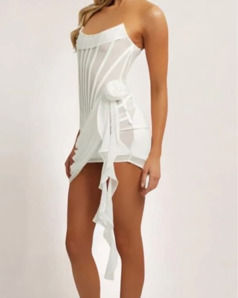 HBH White Chiffon Mini Dress - Image 3