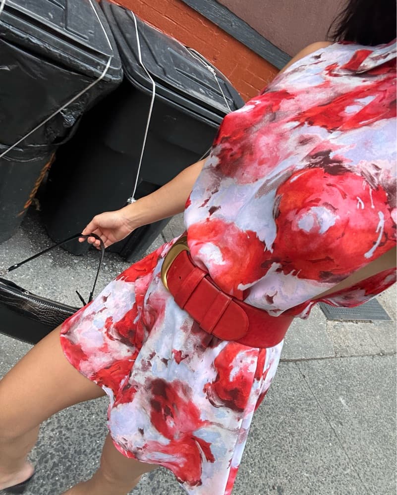 Vibrant Floral Dres with Red Accent Belt - Image 5