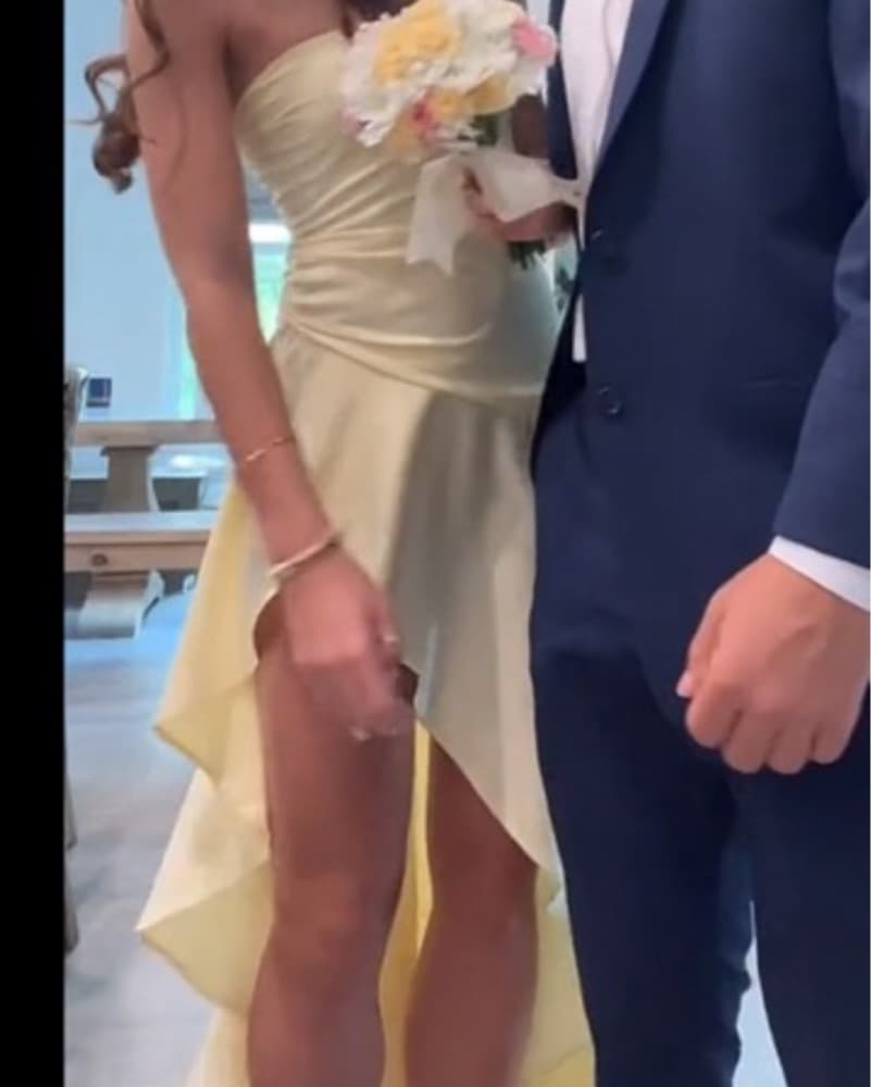 Light Yellow Formal Strapless Dress  - Image 4