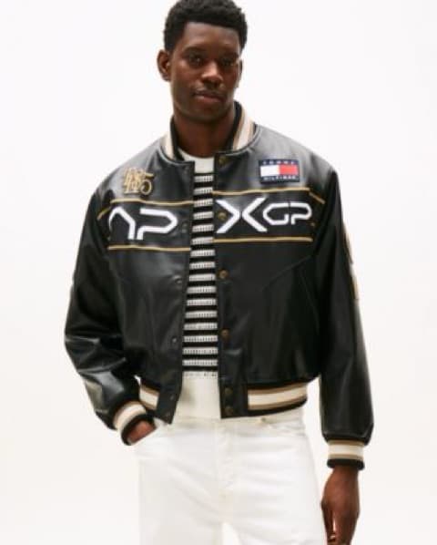 Sleek Leather Tommy Hilfiger Bomber Jacket - Image 2