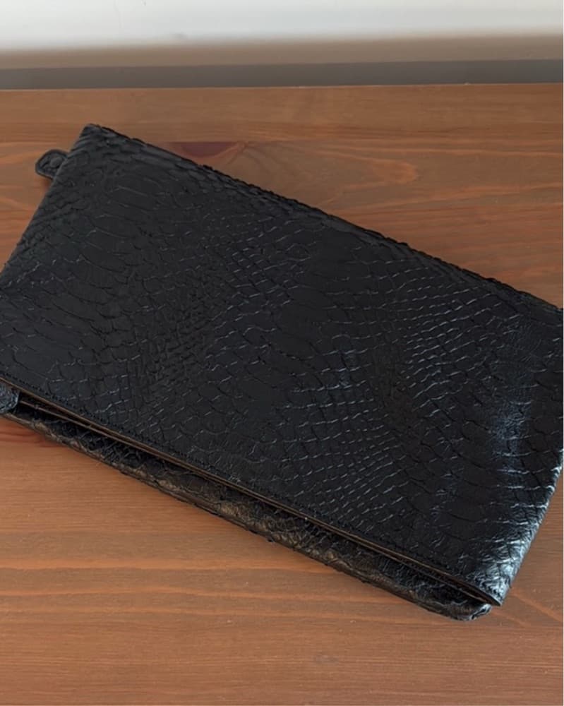 Sleek Black Croc-Embossed A&O Clutch - Image 1