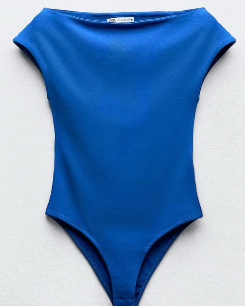 Blue Zara Boatneck Bodysuit - Image 2