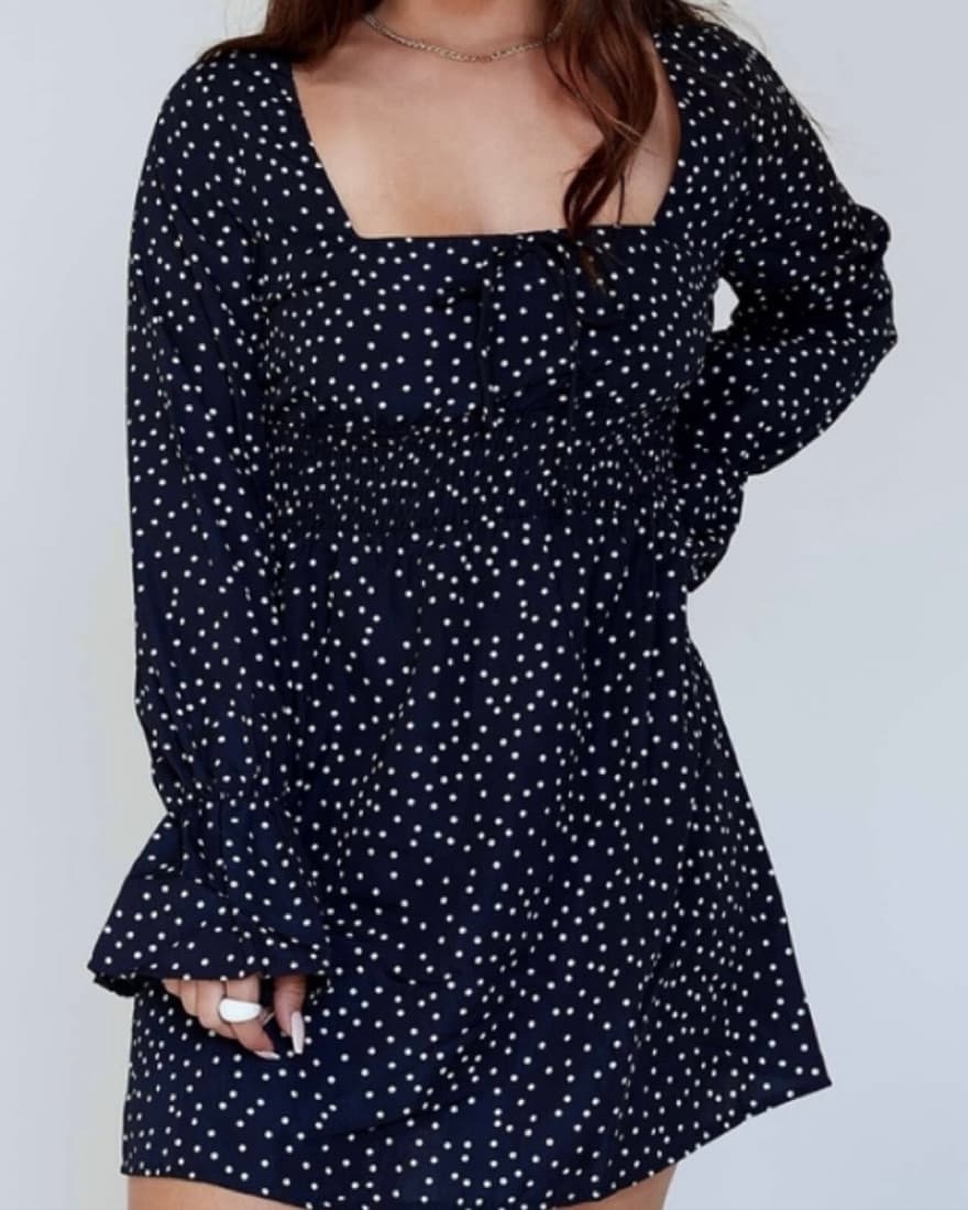 Navy Polka Dot Mini Dress - Image 1