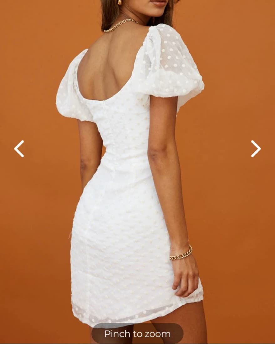 White Dress - Puff Sleeves & Polka Dot - Image 2