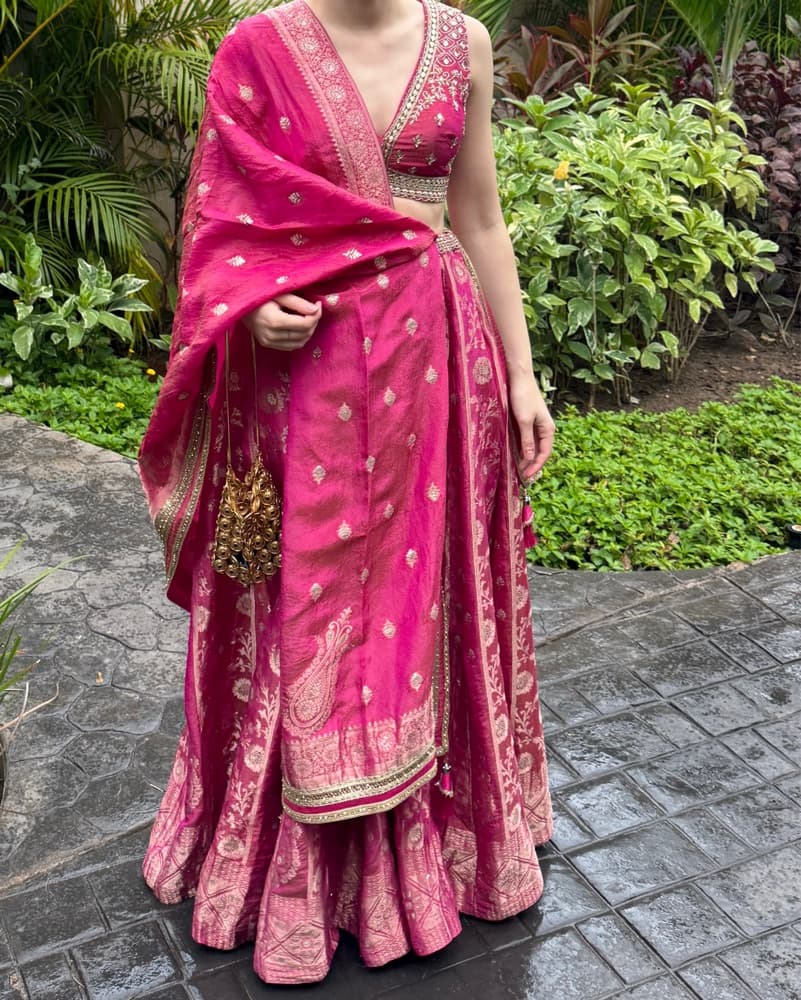 Pink Embellished lahenga  - Image 4