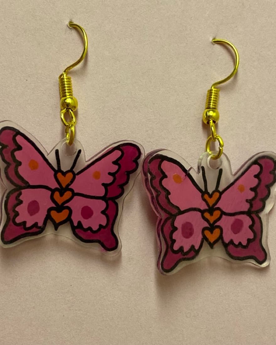 Handmade Pink Butterfly Earrings - Image 2
