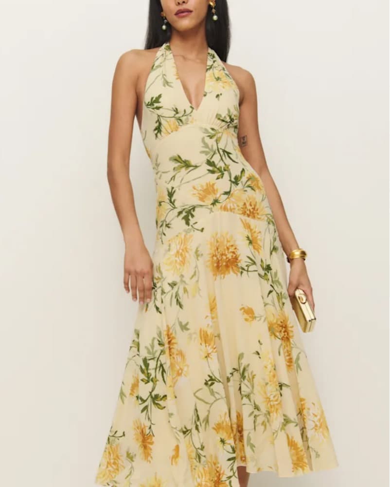 Reformation Floral Briony Yellow Dress - Image 1