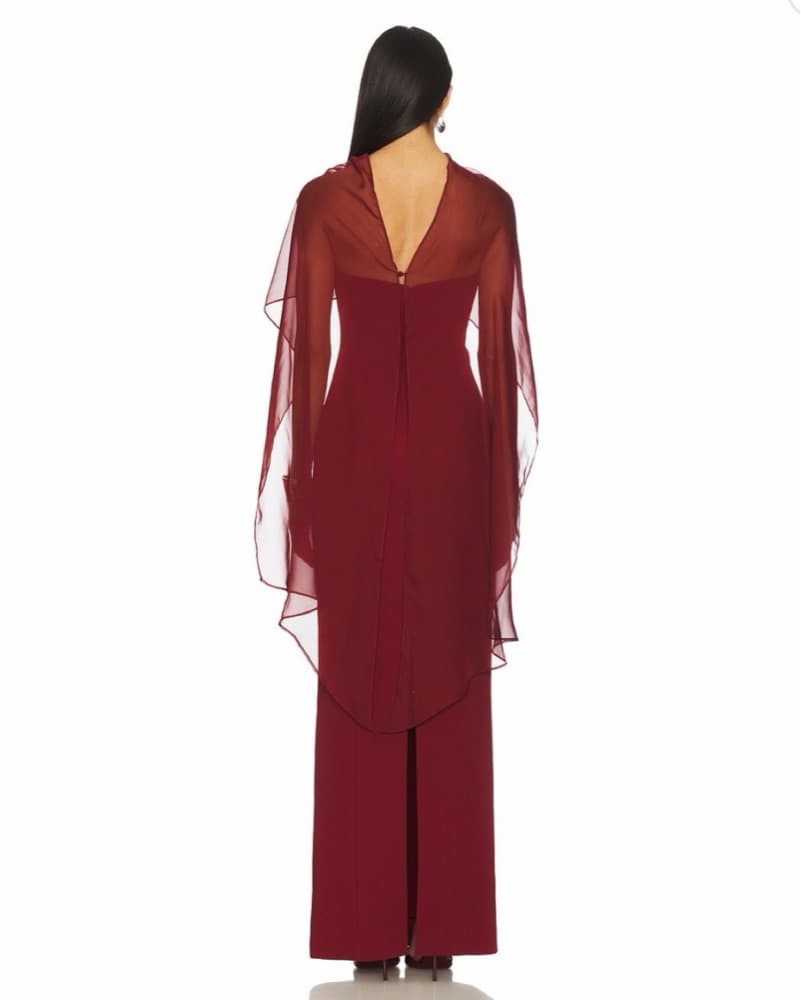 Stone Cold Fox Cape Gown in Wine Red - Image 5
