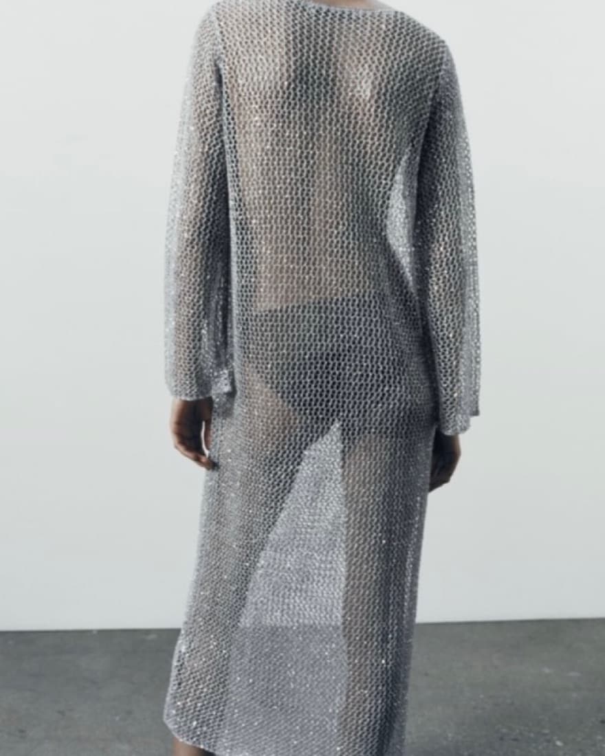 Zara Silver Fishnet Mesh Sequin Dress - Image 4