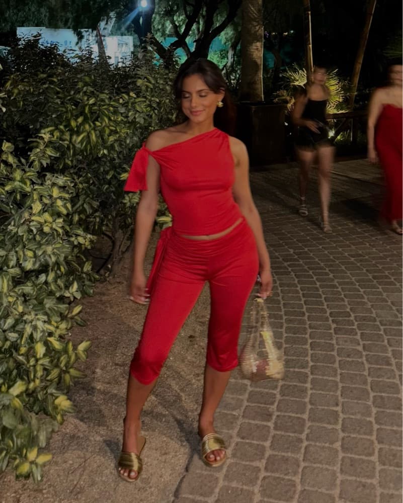 Vibrant Red One-Shoulder Two Piece Set - Image 1