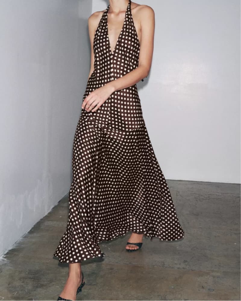 Brown & White Polka Dot Halter Dress - Image 1