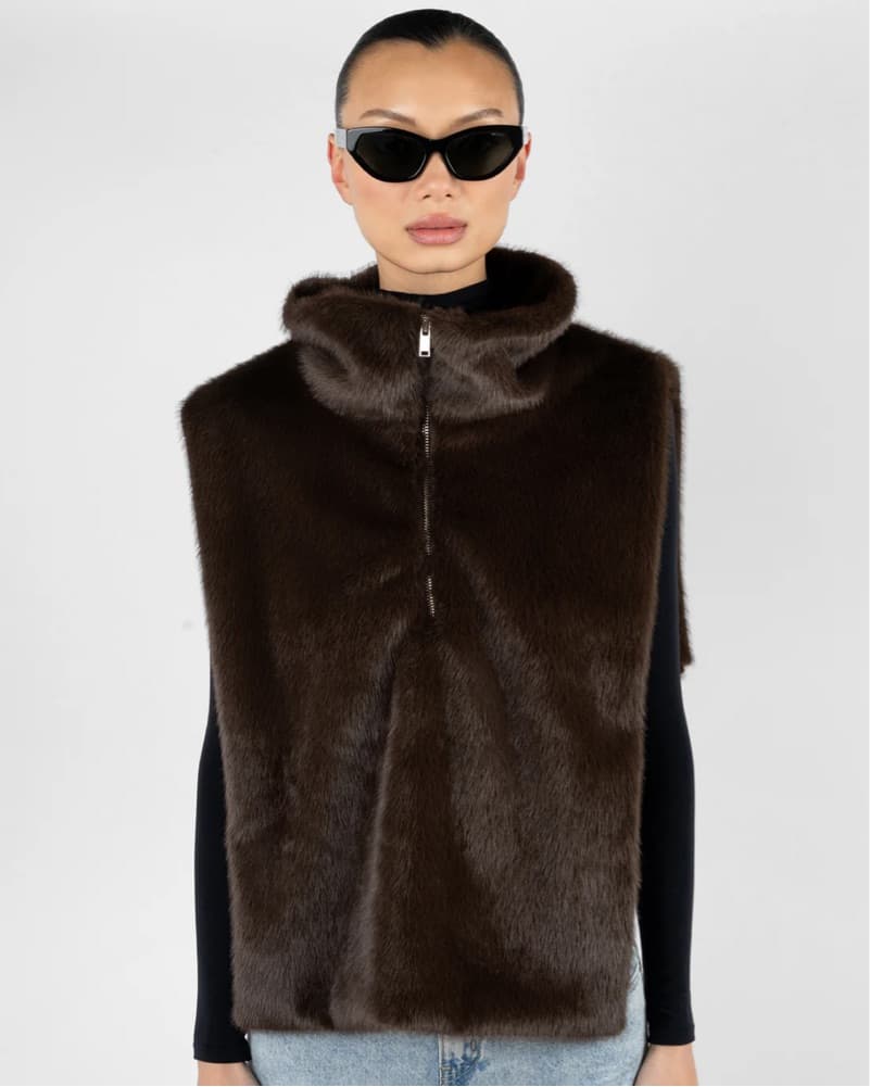 Chocolate Brown Faux Fur Mockneck Vest - Image 2