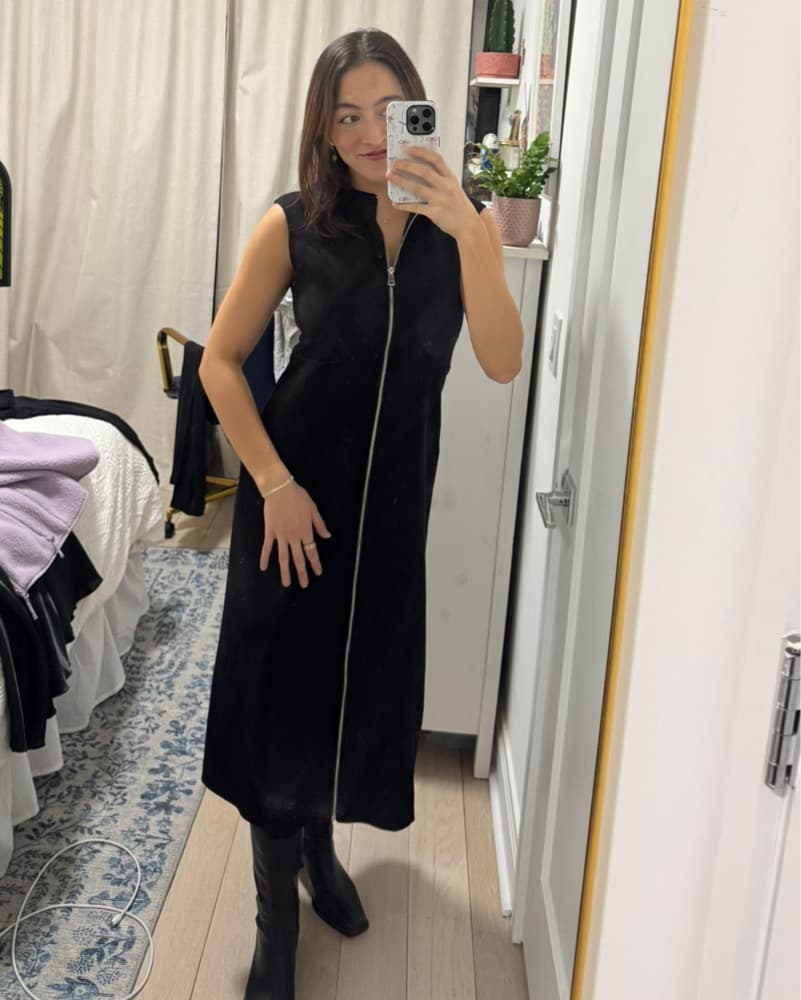 Black Suede Zara Zip Dress - Image 1