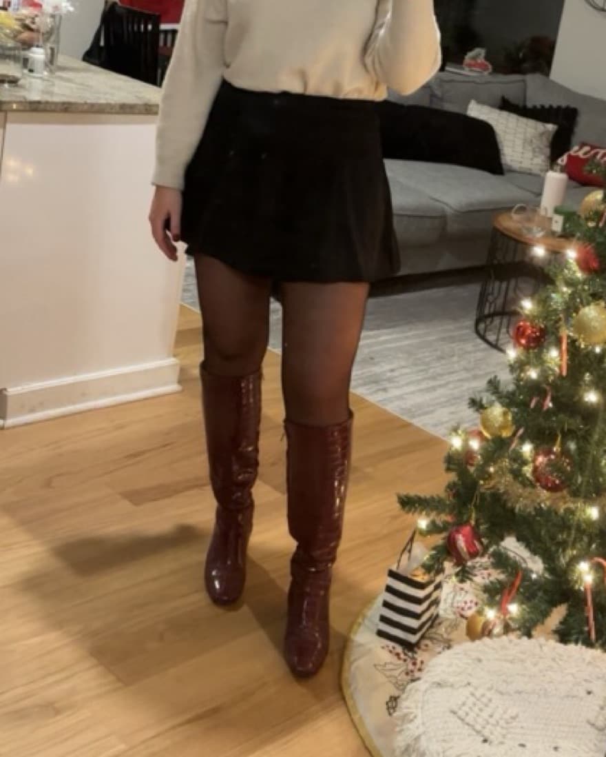 Dark Cherry Croc Knee High Boots - Image 1