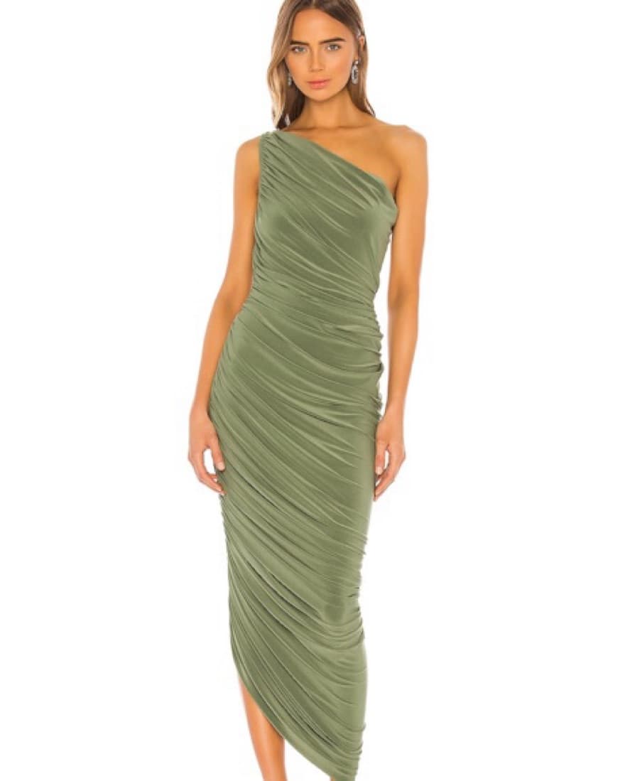 Olive Green Wedding Guest Dress - Image 1