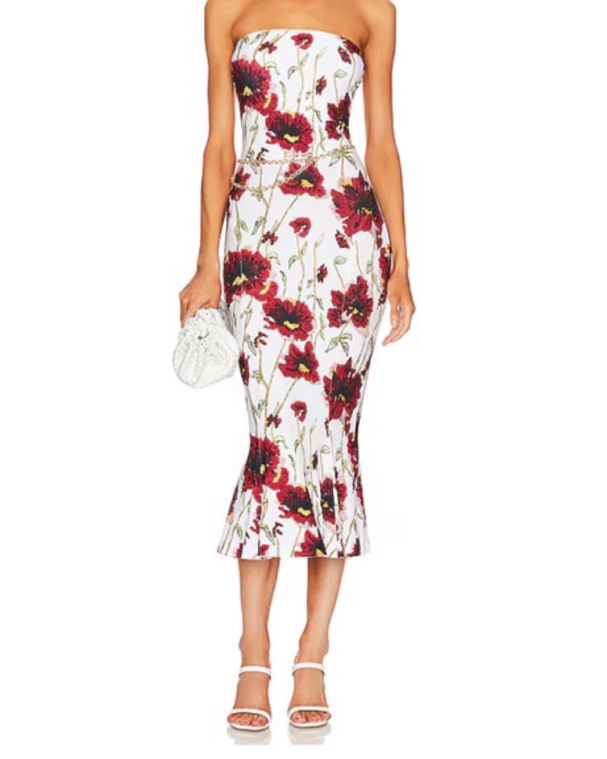 Norma Kamali Midi Floral Fishtail Dress - Image 1