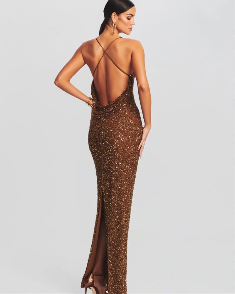 Retrofete Alice Bronze Sequin Gown S - Image 2